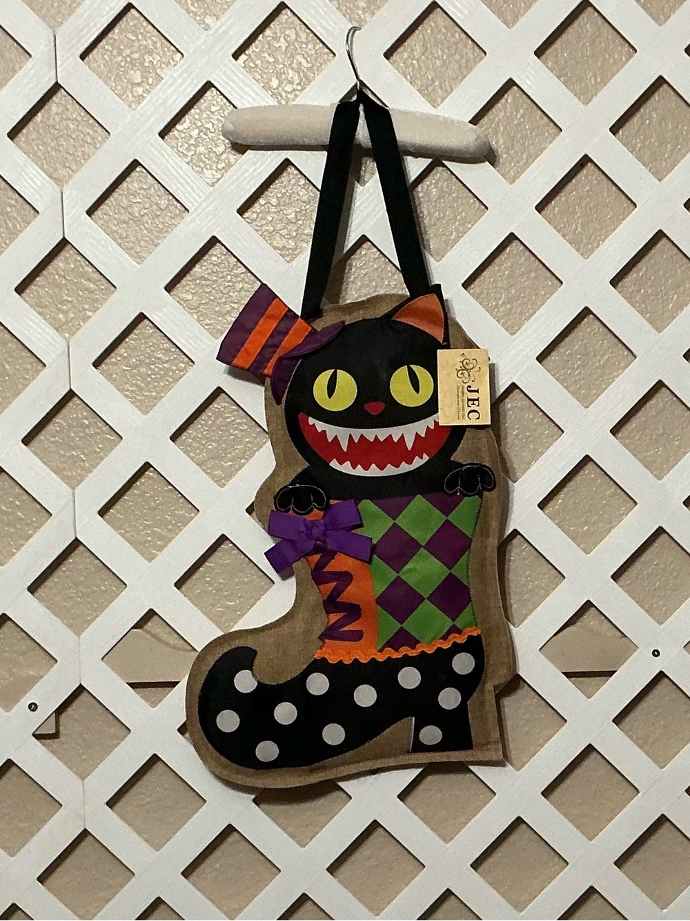 Halloween Black Cat Stocking Door Hanger - Black, Purple, Orange, Green